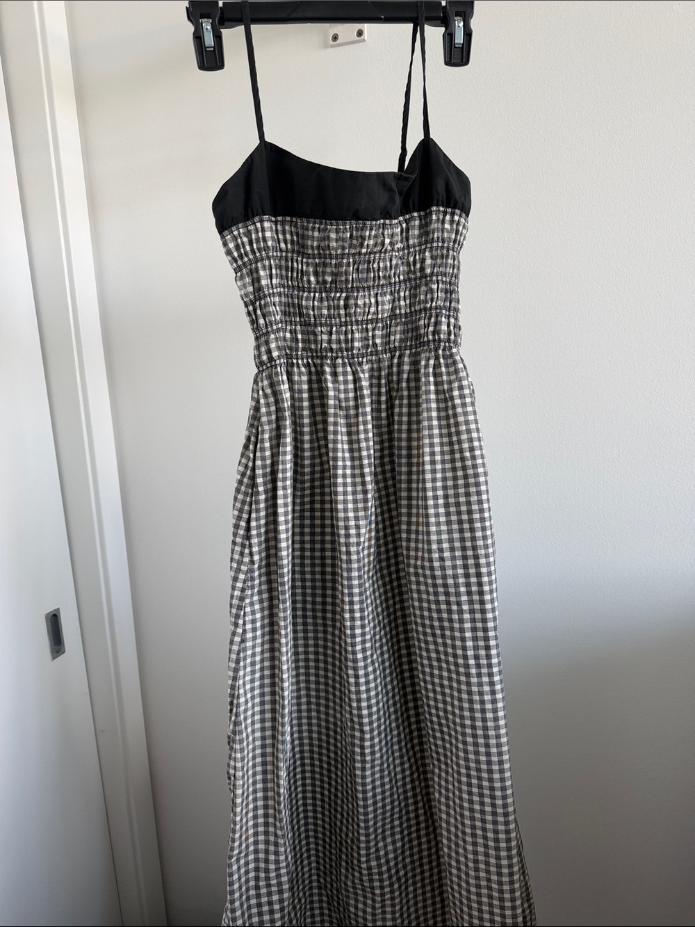 Rails Smocked Gingham Maxi Dress with Black Bodice Medium